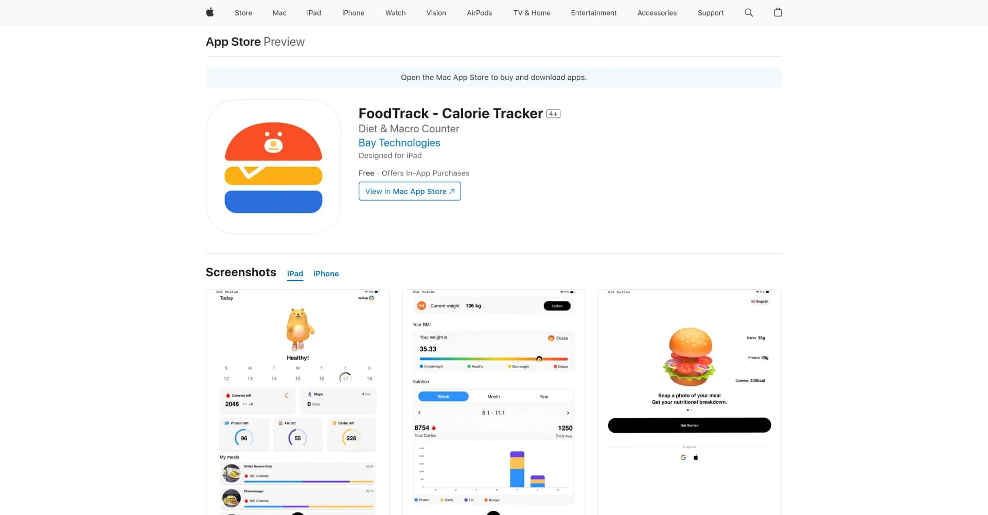 FoodTrack - Calorie Tracker homepage screenshot — Snap meals for instant nutritional insights