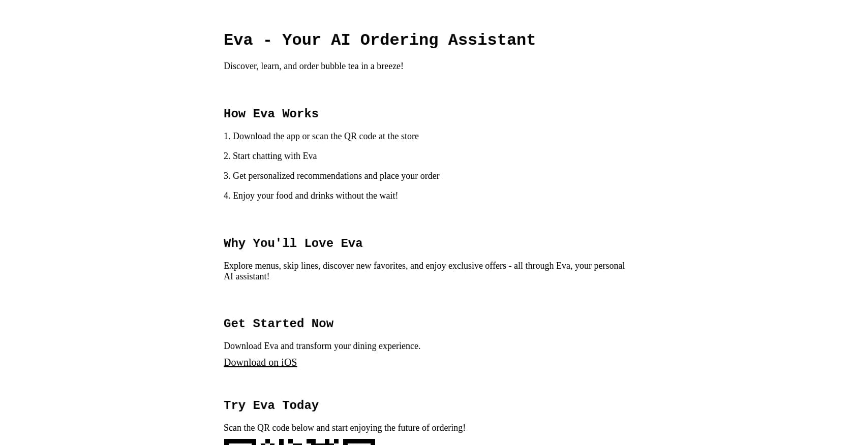 ForEva homepage screenshot — AI assistant for effortless food ordering and discovery