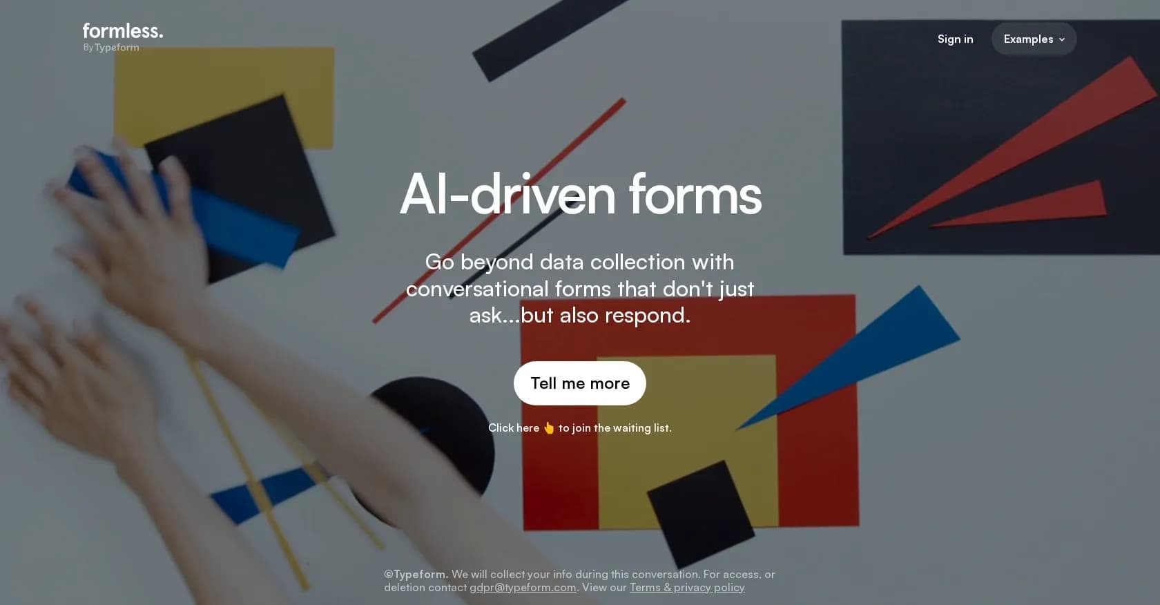 Formless homepage screenshot — Elevate data collection with AI-driven conversations
