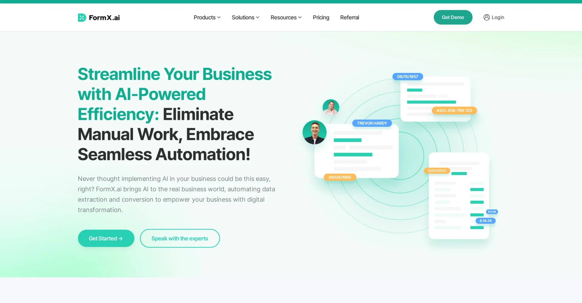 FormX homepage screenshot — Streamline business with AI: Eliminate manual data extractio