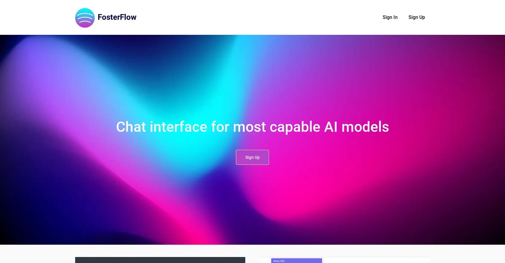 FosterFlow homepage screenshot — Chat interface for most capable AI models