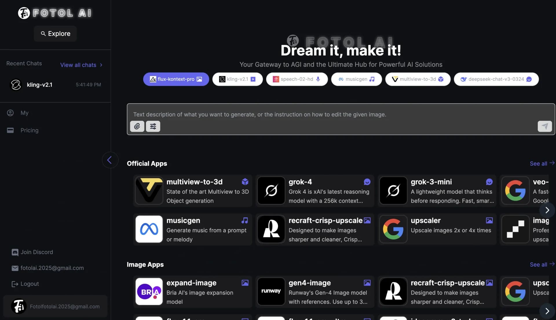 Fotol AI homepage screenshot — Your Gateway to AGI and the Ultimate Hub for Powerful AI Sol
