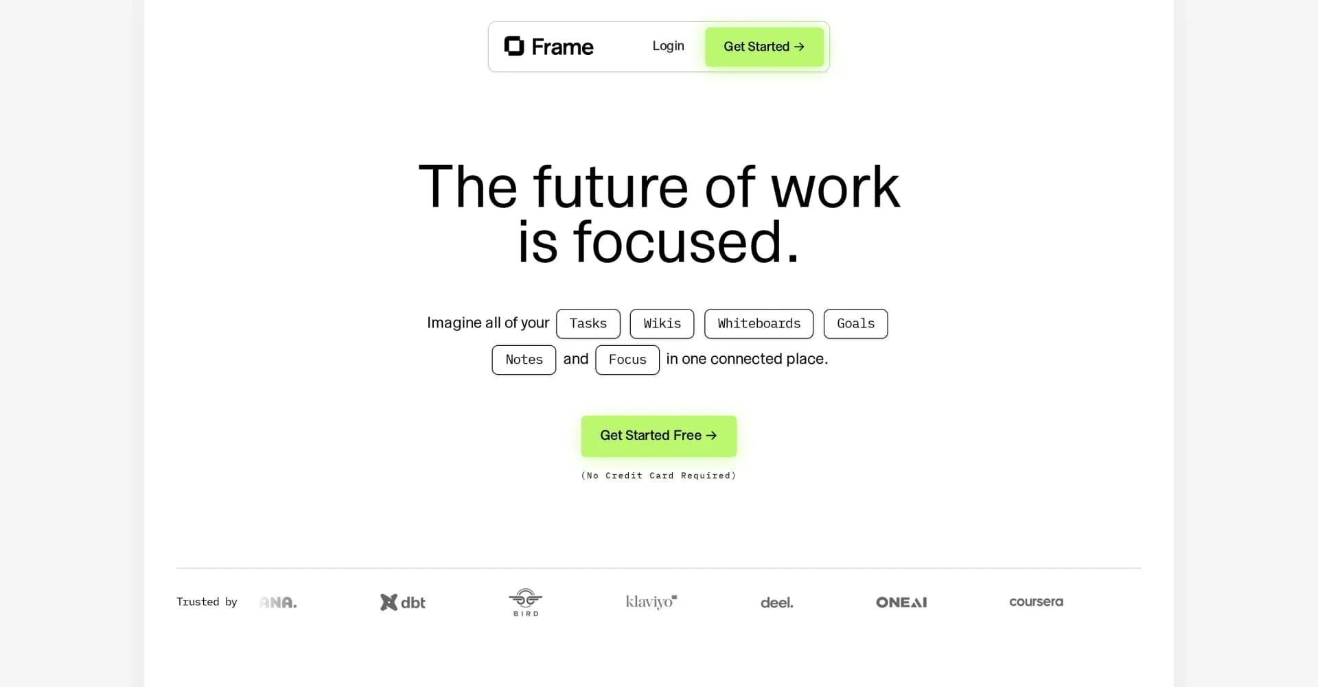 Frame.so homepage screenshot — All-in-one collaboration OS for focused work