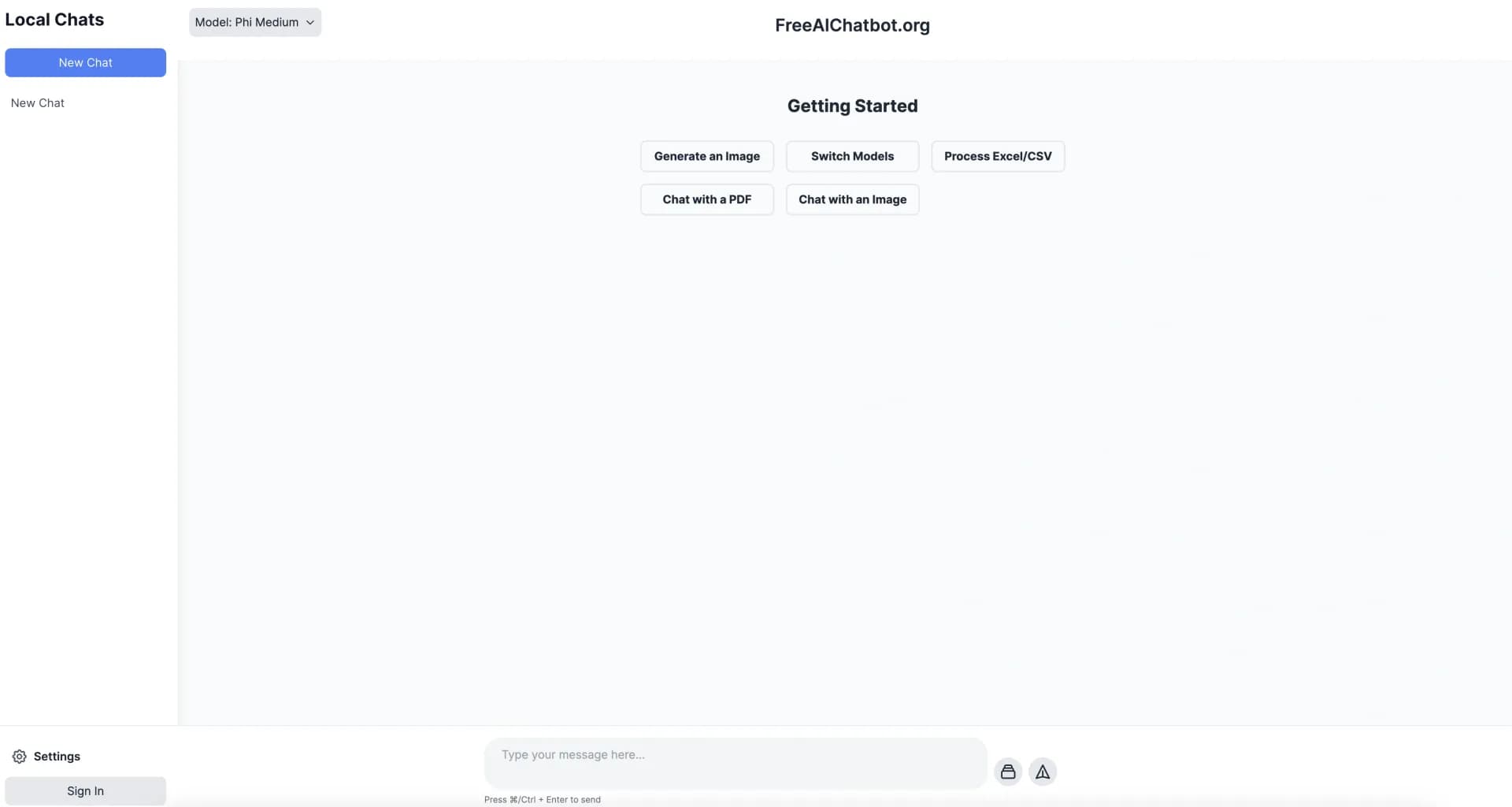 FreeAIChatbot homepage screenshot — Free AI chatbot for coding, learning, and more
