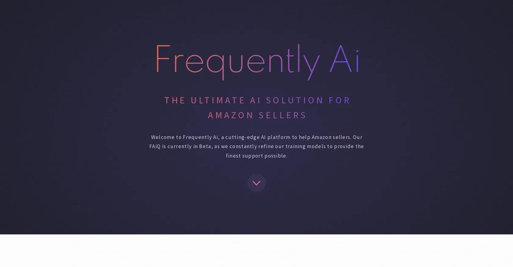 FrequentlyAI homepage screenshot — The AI assistant for Amazon sellers with all the answers.