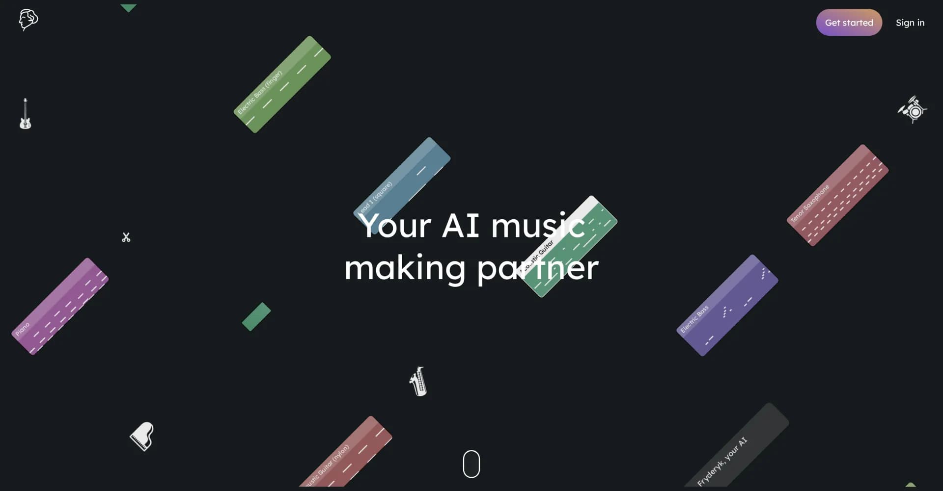 Fryderyk homepage screenshot — AI-powered music making, at your fingertips.