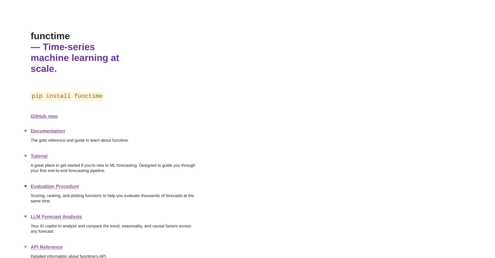 Functime homepage screenshot — Forecast 100x faster direct to cloud