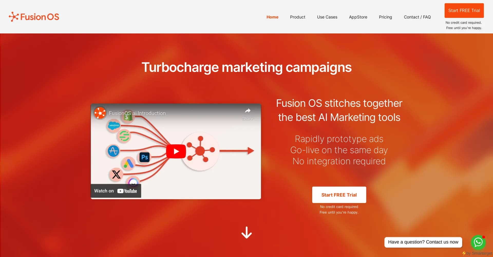 FusionOS homepage screenshot — Turbocharge your marketing campaigns with Fusion OS.