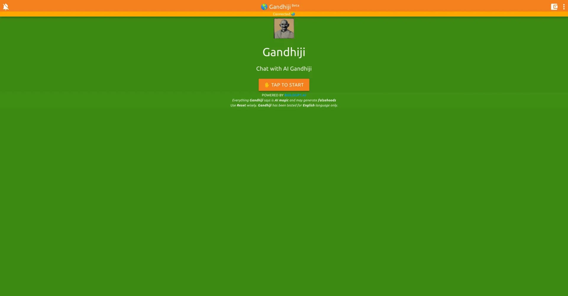 Gandhiji homepage screenshot — Chat with the wisdom of Mahatma Gandhi