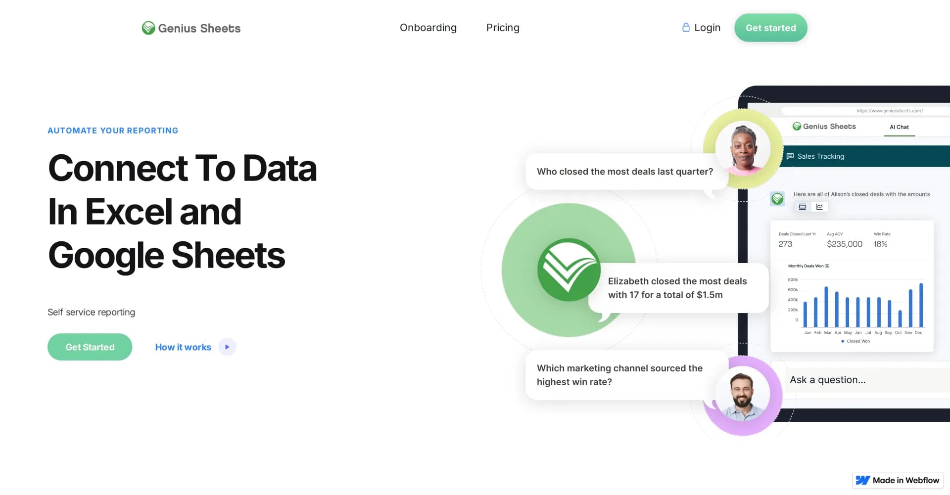 Genius Sheets homepage screenshot — Talk to your data with AI-powered text interface