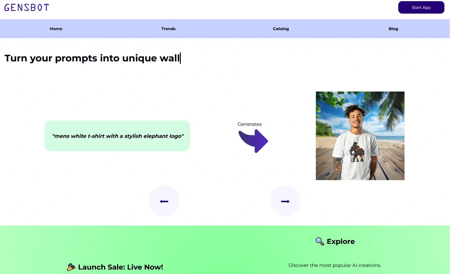 Gensbot homepage screenshot — Gensbot creates personalized goods on demand.