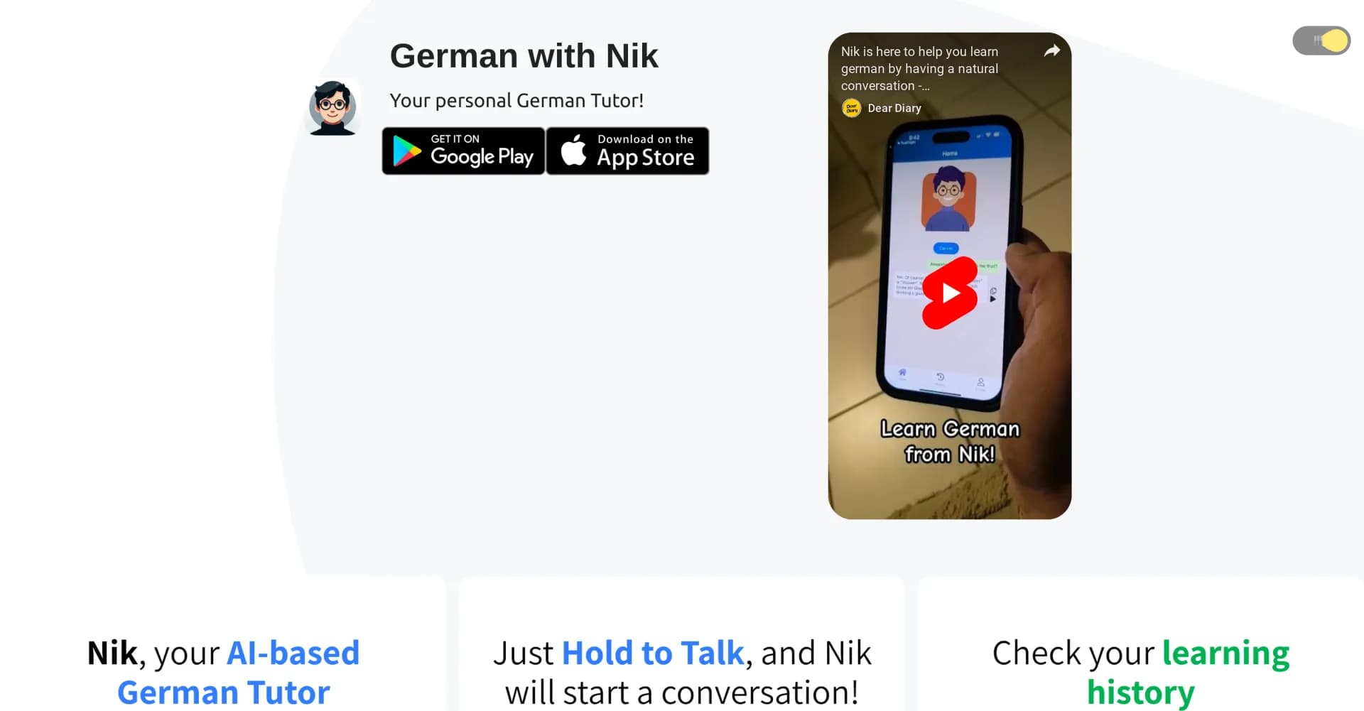 German with Nik homepage screenshot — Learn German with your AI tutor