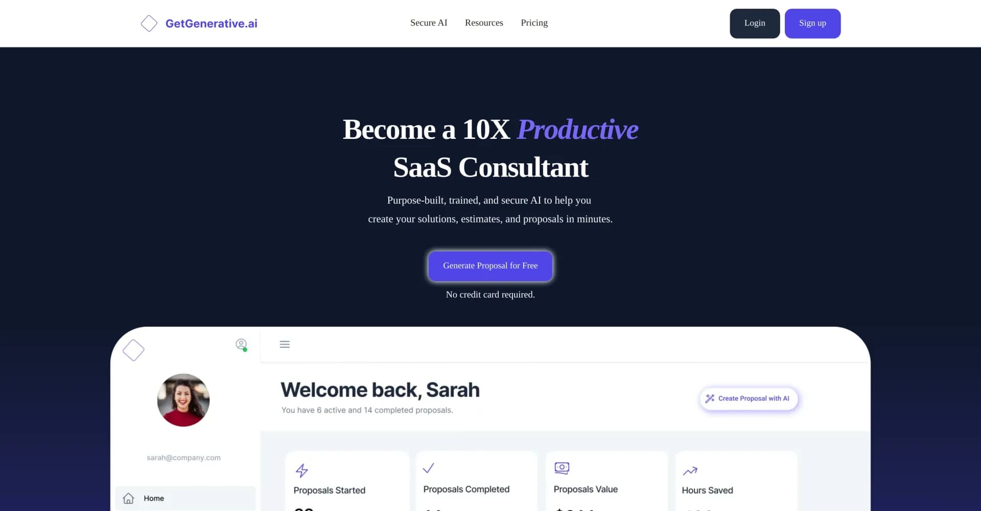 Getgenerative.ai homepage screenshot — Elevate your Salesforce consulting with AI.