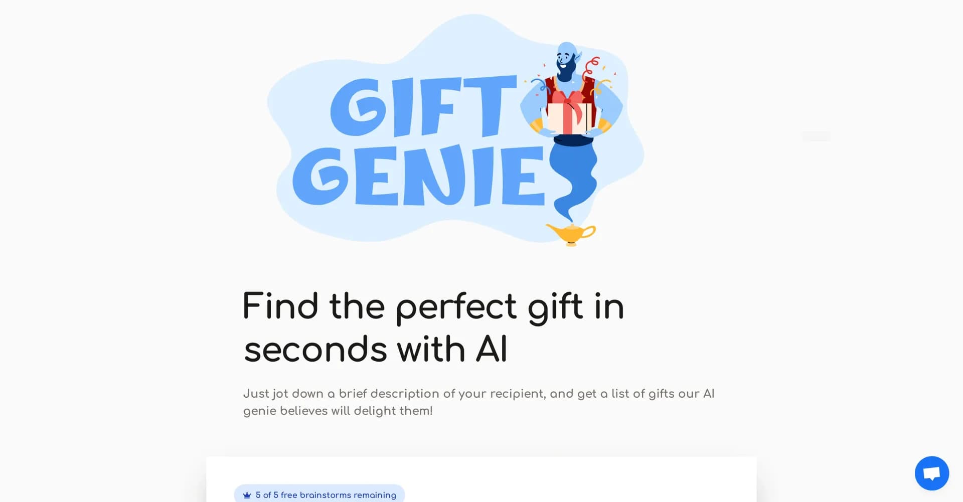 Gift Genie AI homepage screenshot — Find perfect gifts instantly with AI