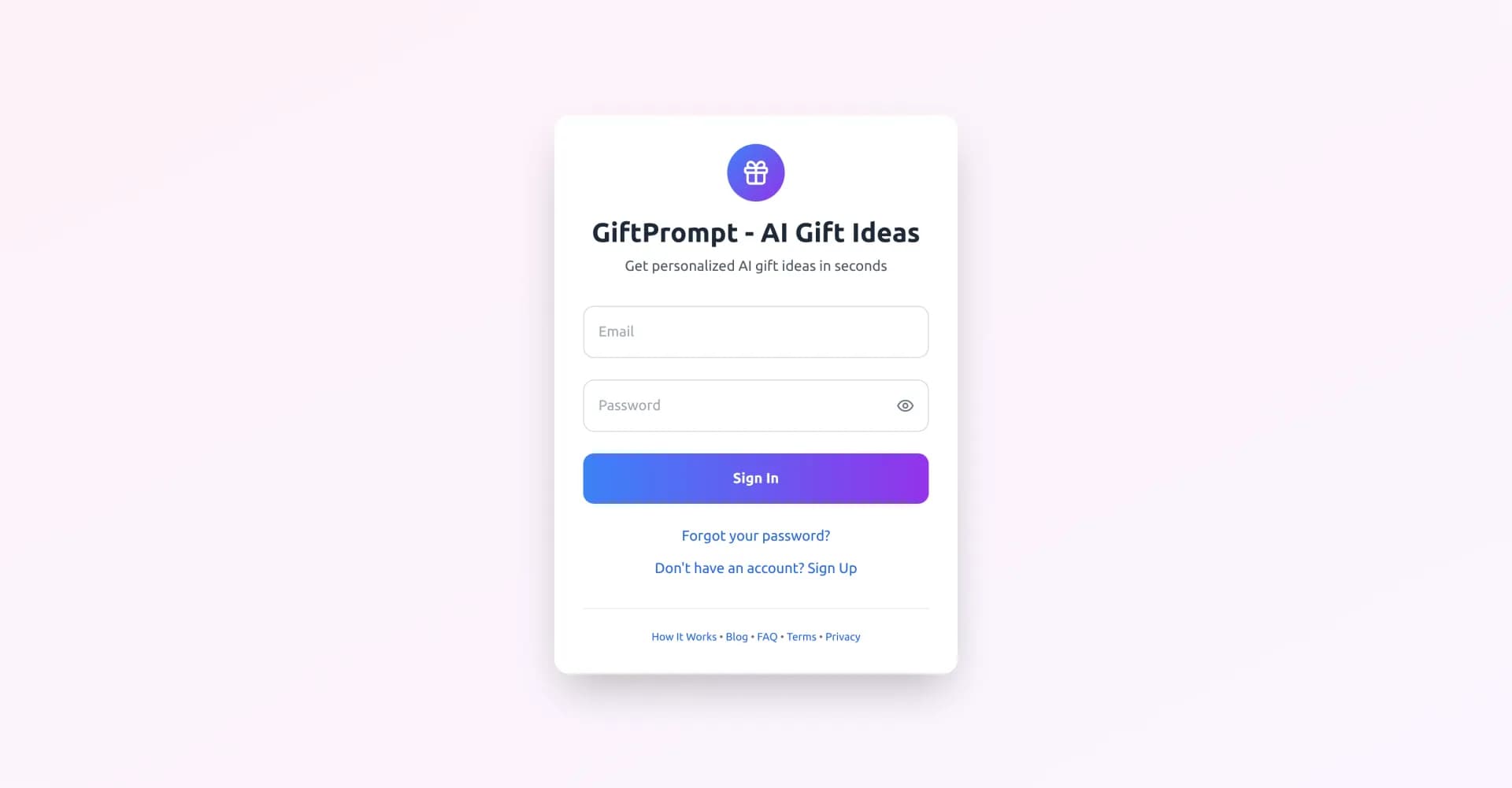 GiftPrompt homepage screenshot — AI gift ideas tailored to anyone's personality