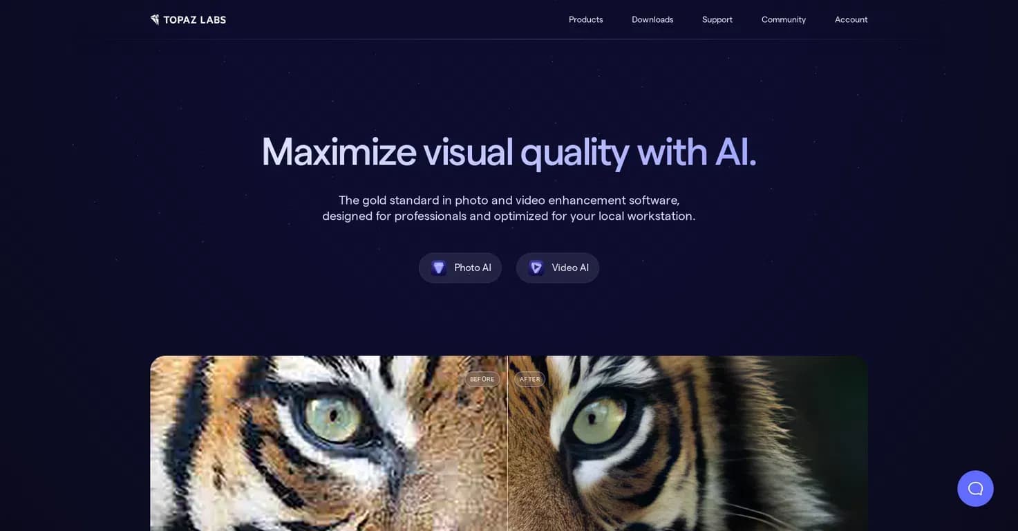 Gigapixel AI homepage screenshot — Maximize visual quality with AI