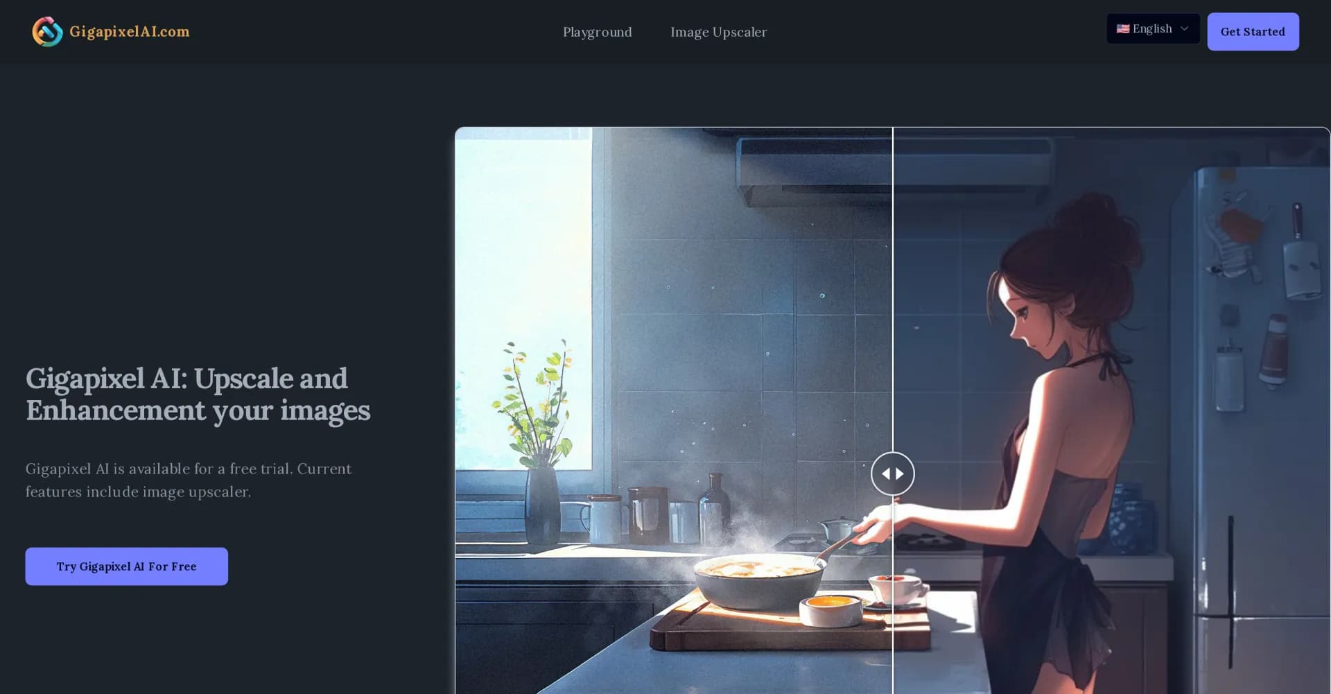 GigapixelAI homepage screenshot — Upscale and enhance images with AI power.