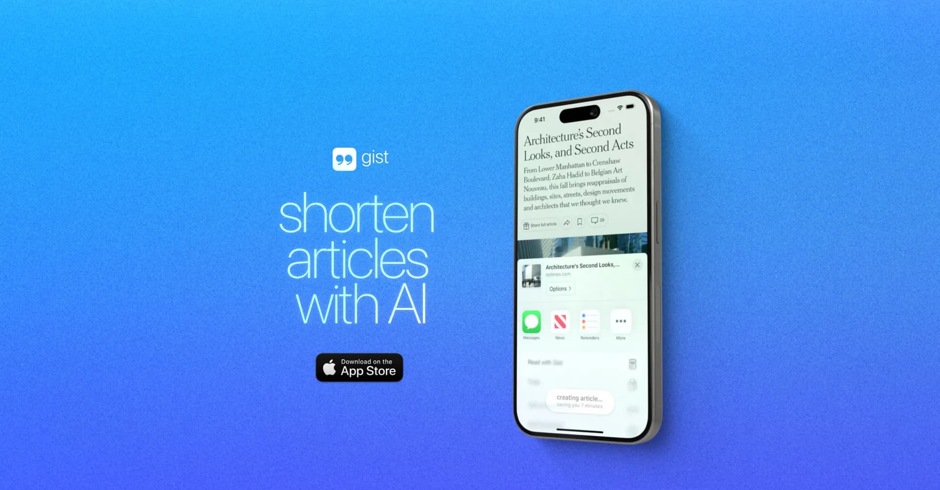 Gist homepage screenshot — Magically condense articles with AI.