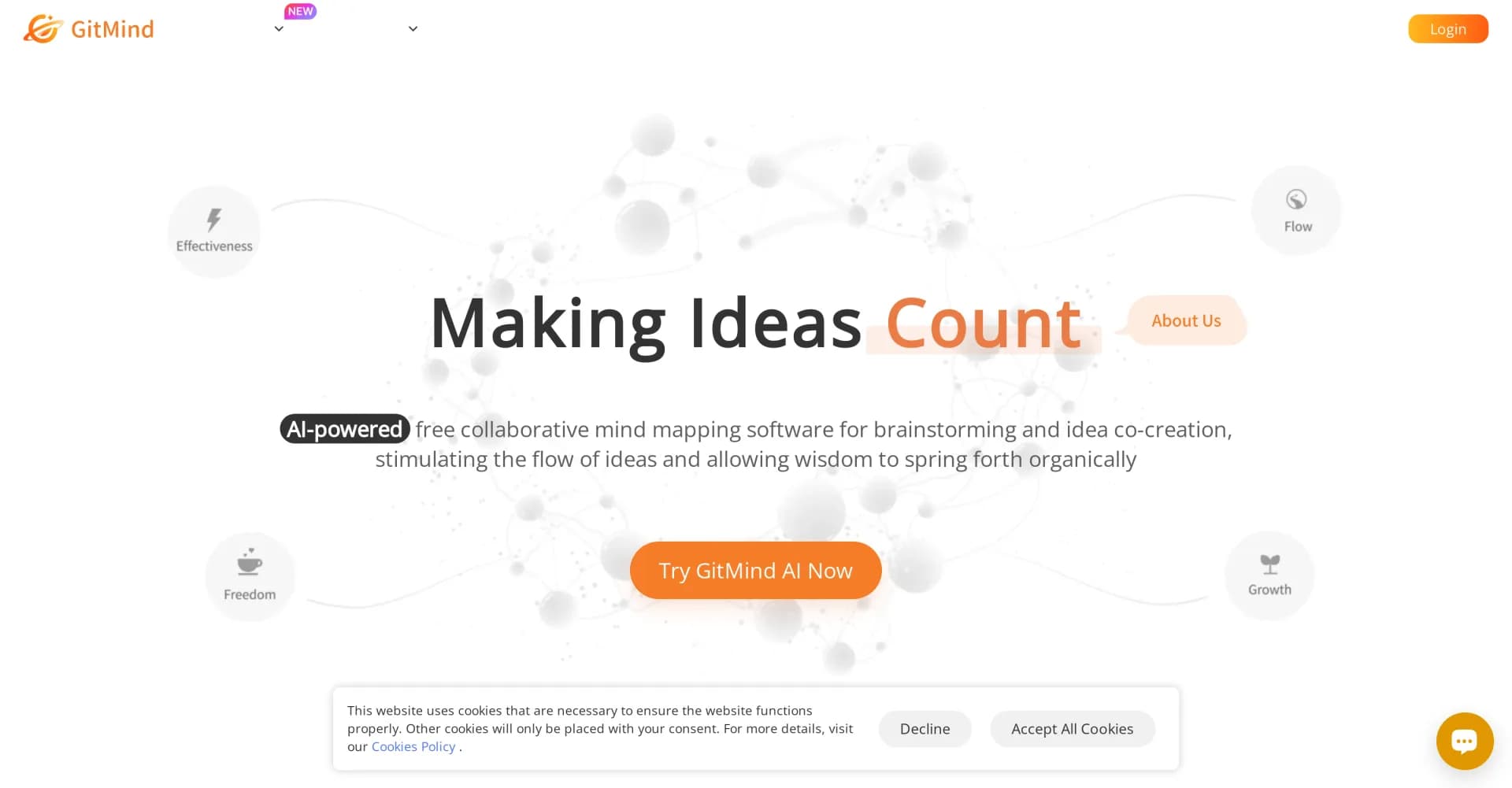 GitMind homepage screenshot — AI-powered mind mapping to unleash your ideas.