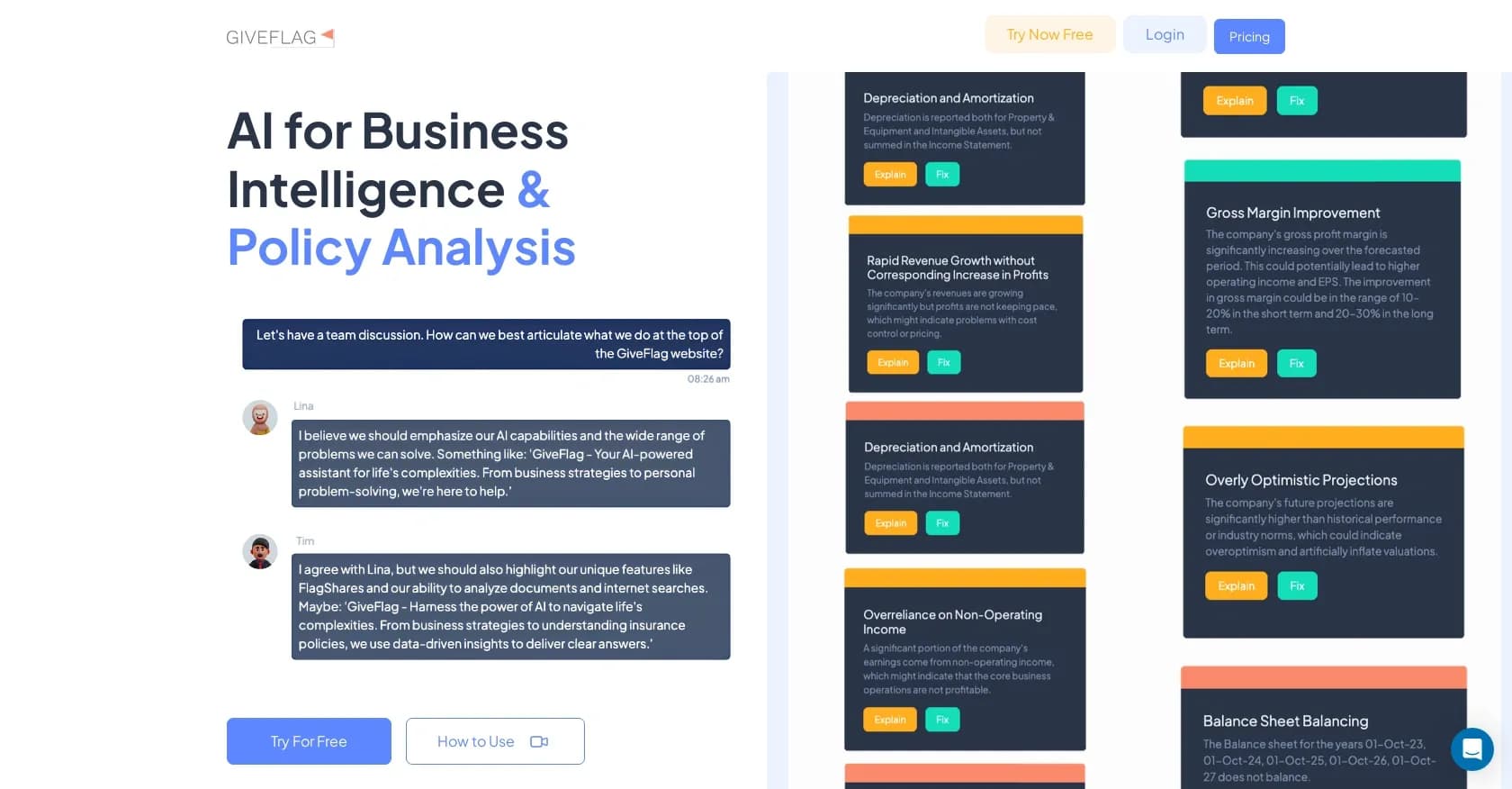GiveFlag homepage screenshot — AI-powered team to solve problems better