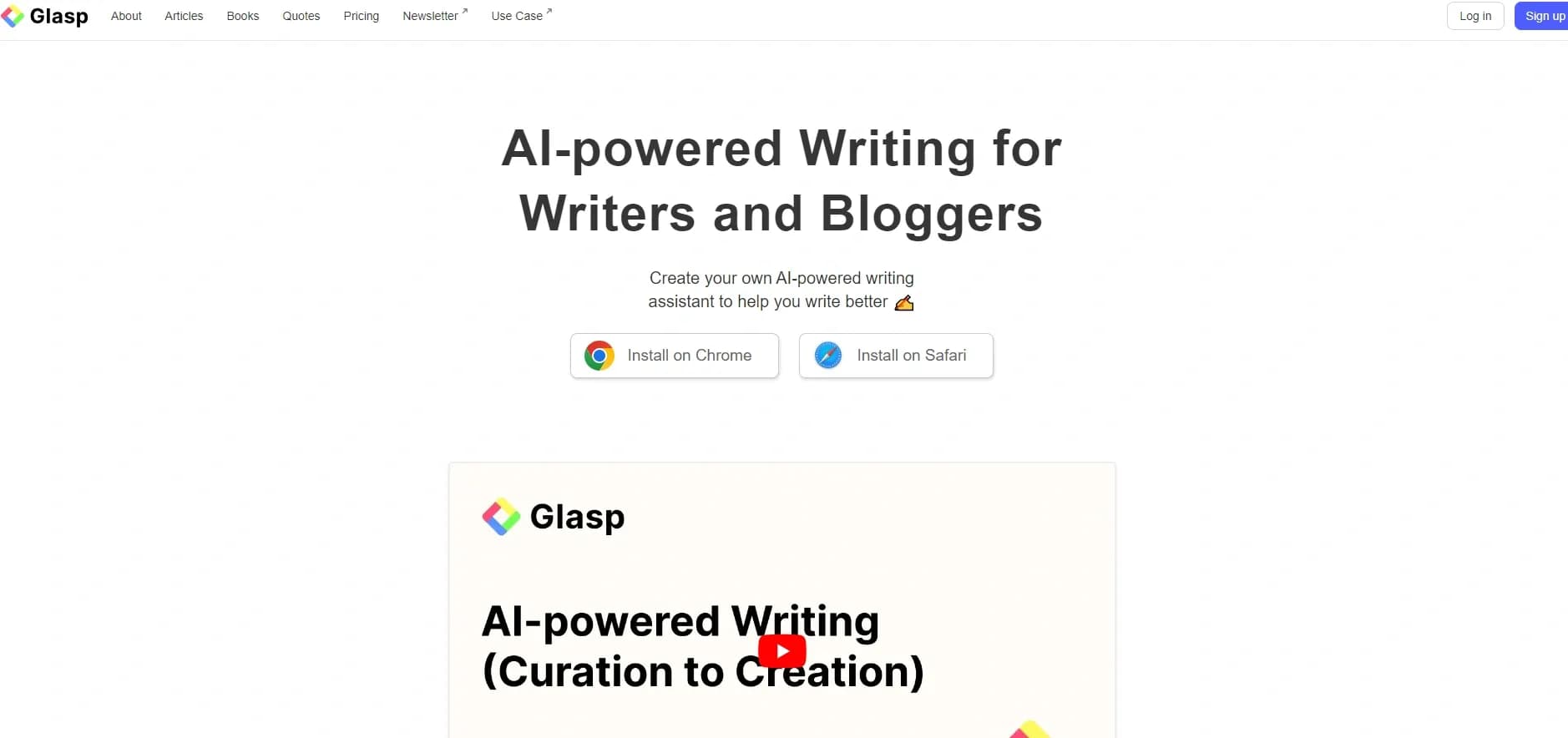Glasp.co homepage screenshot — AI-powered writing for content creators and knowledge worker