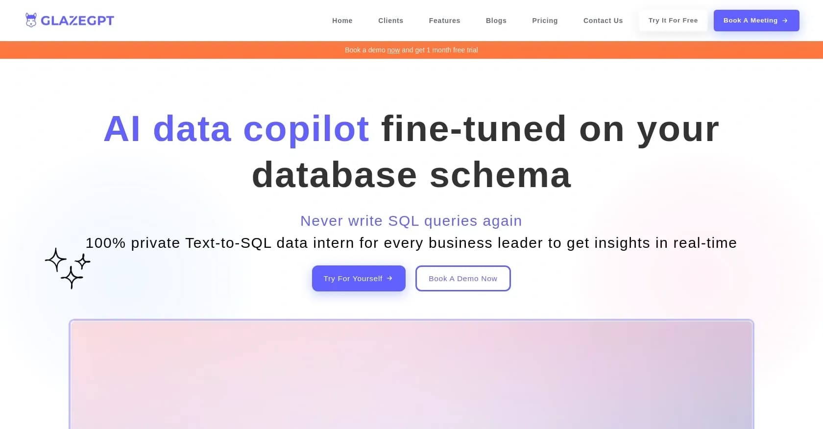 GlazeGPT homepage screenshot — AI data copilot for instant business insights