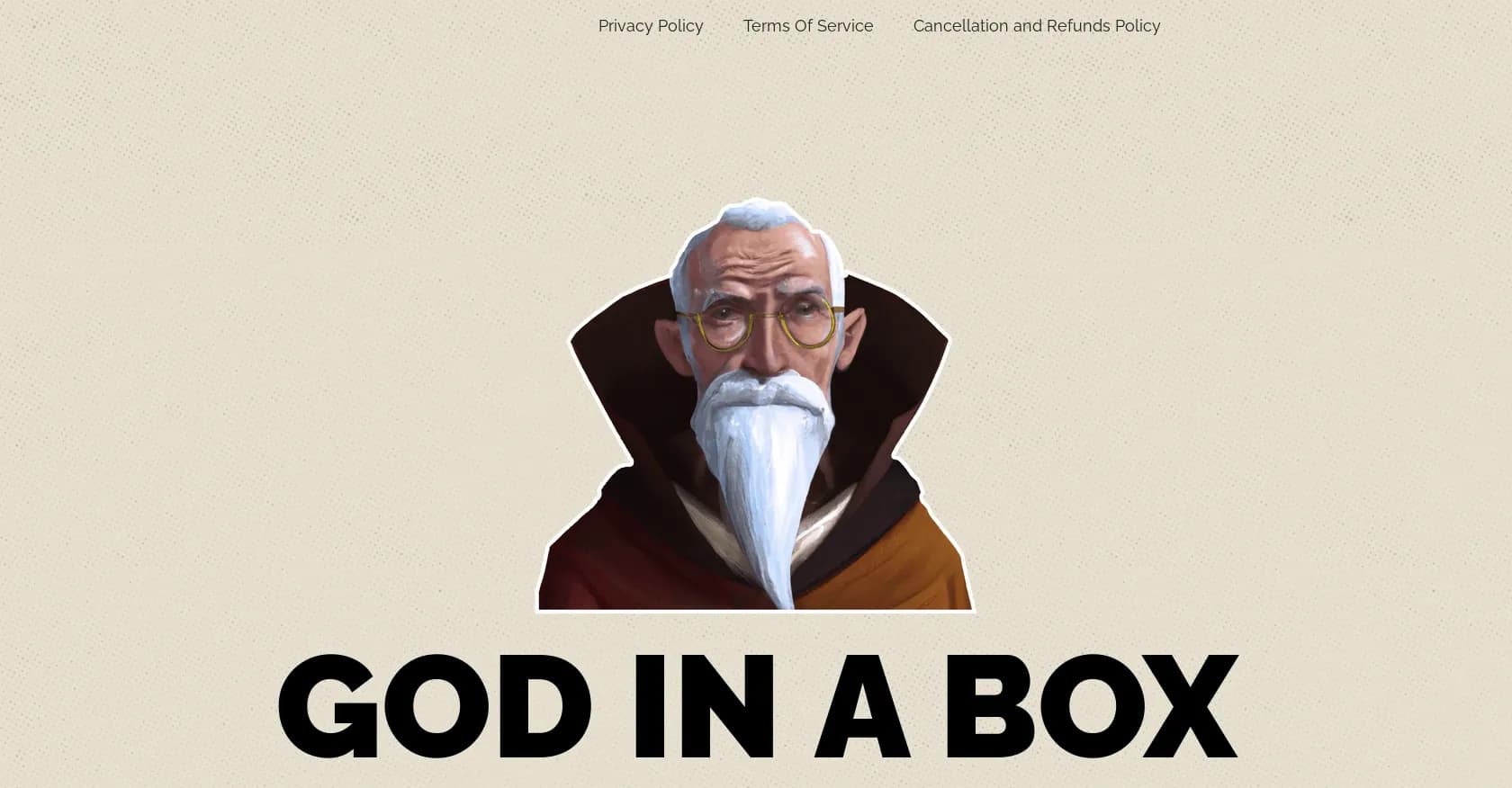 God In A Box homepage screenshot — Advice service via WhatsApp.