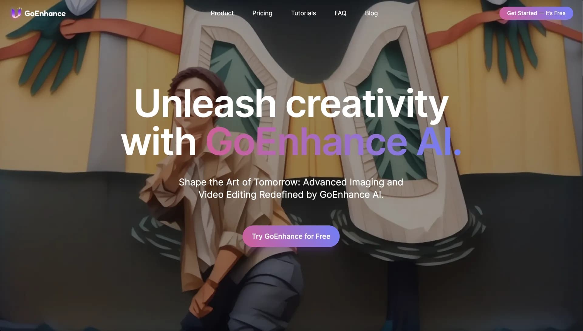 GoEnhance homepage screenshot — Transform videos into different anime styles, enhance and up