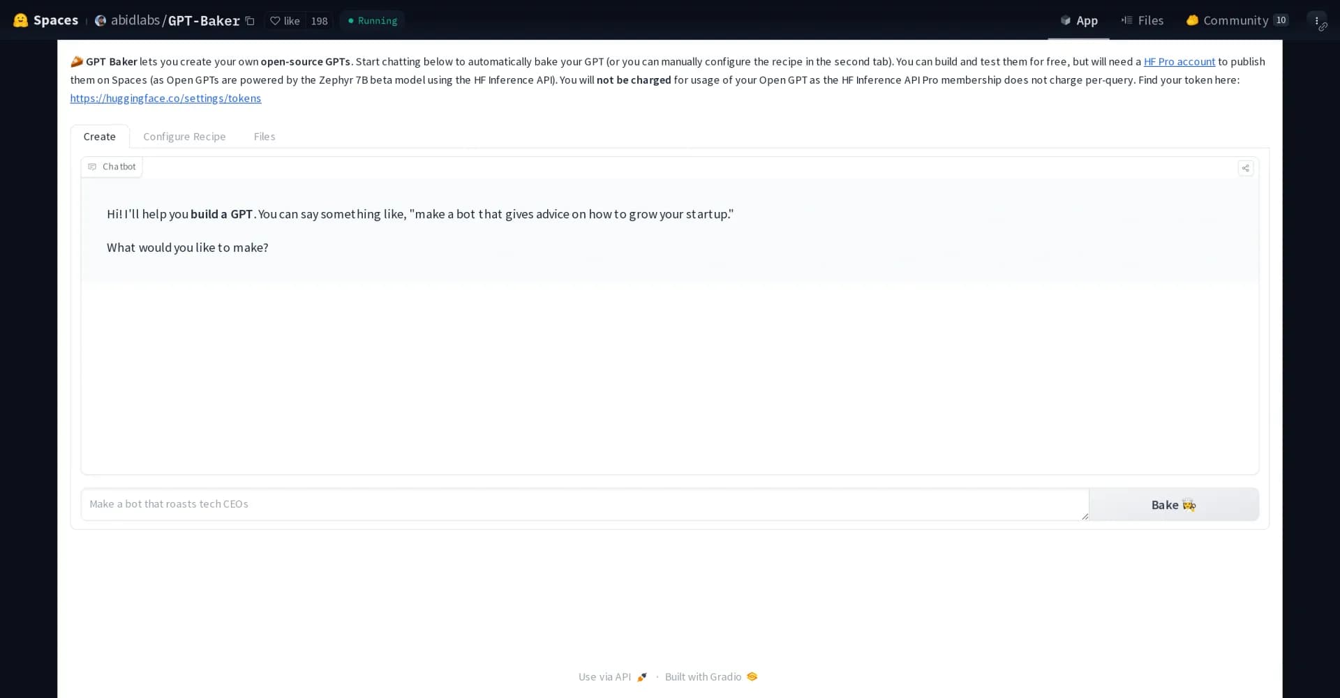 GPT Baker homepage screenshot — Bake AI models with GPT-powered precision