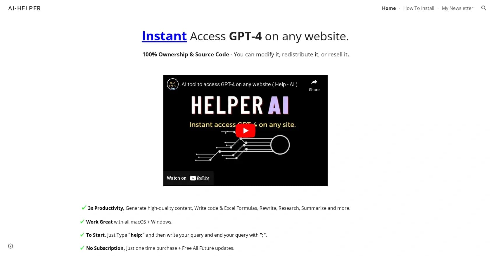 GPT-Help homepage screenshot — Instant GPT-4 access anywhere online.