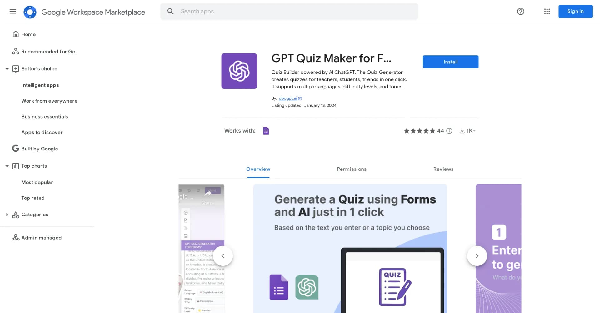 GPT Quiz Maker homepage screenshot — AI-powered quiz generator for teachers and students.