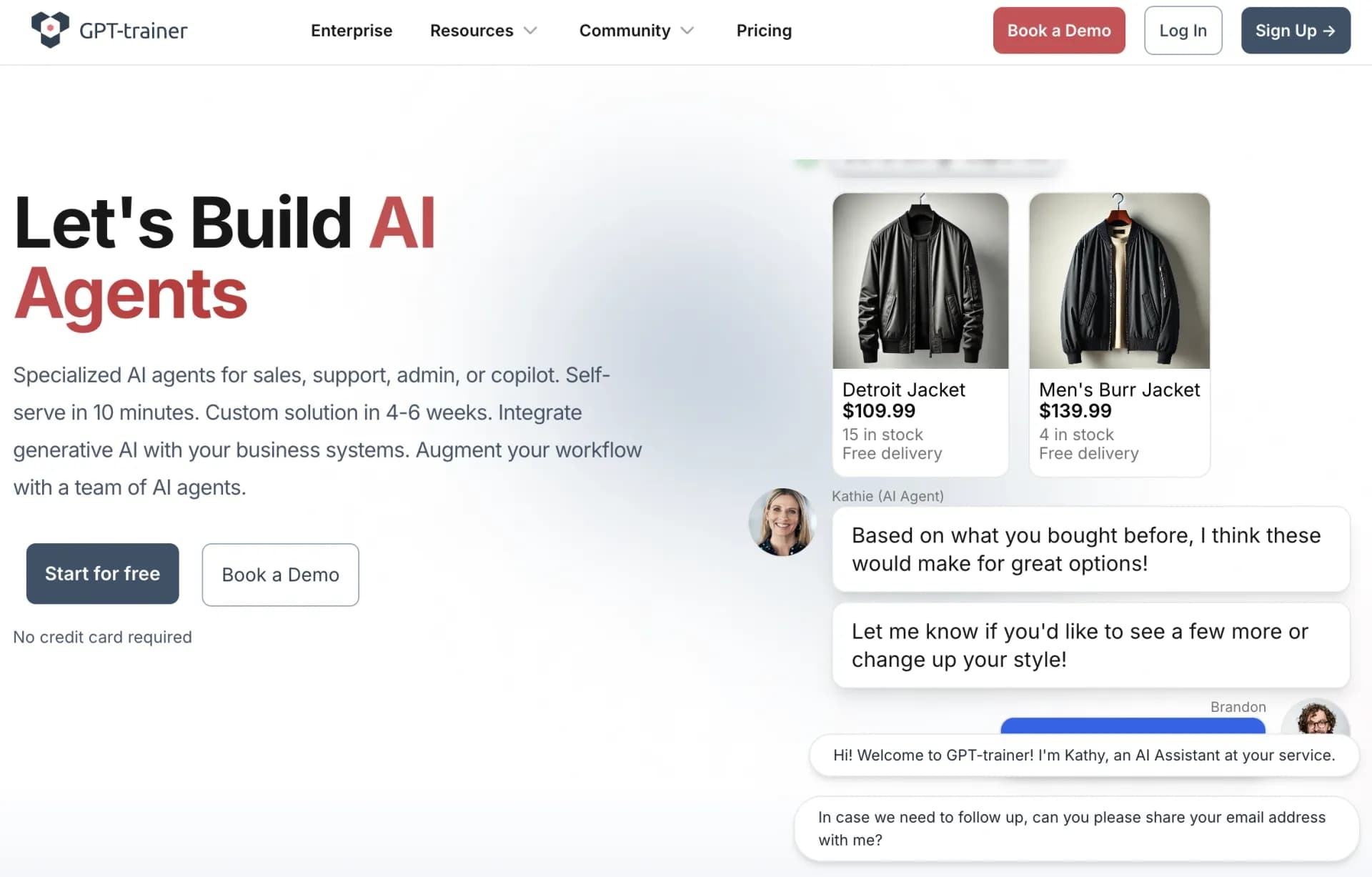 GPT Trainerv2.3 homepage screenshot — Build AI Agents with No-Code