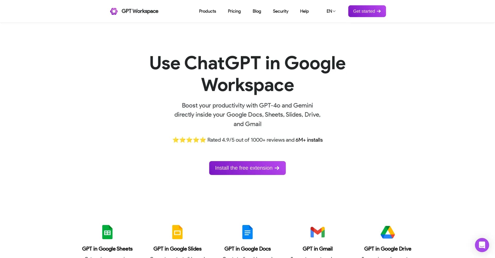 GPT Workspace homepage screenshot — Supercharge productivity with AI in Google Workspace