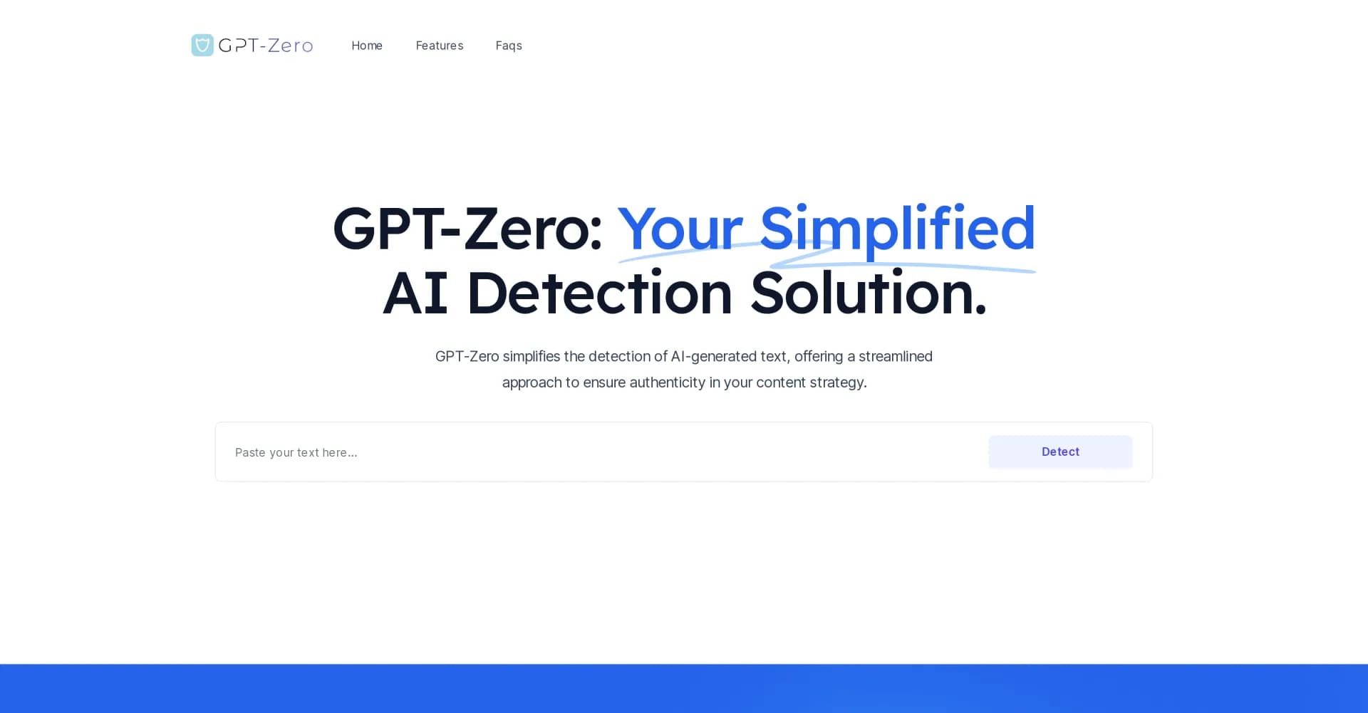 GPTZero.cc homepage screenshot — Detect AI-generated content with ease and accuracy.