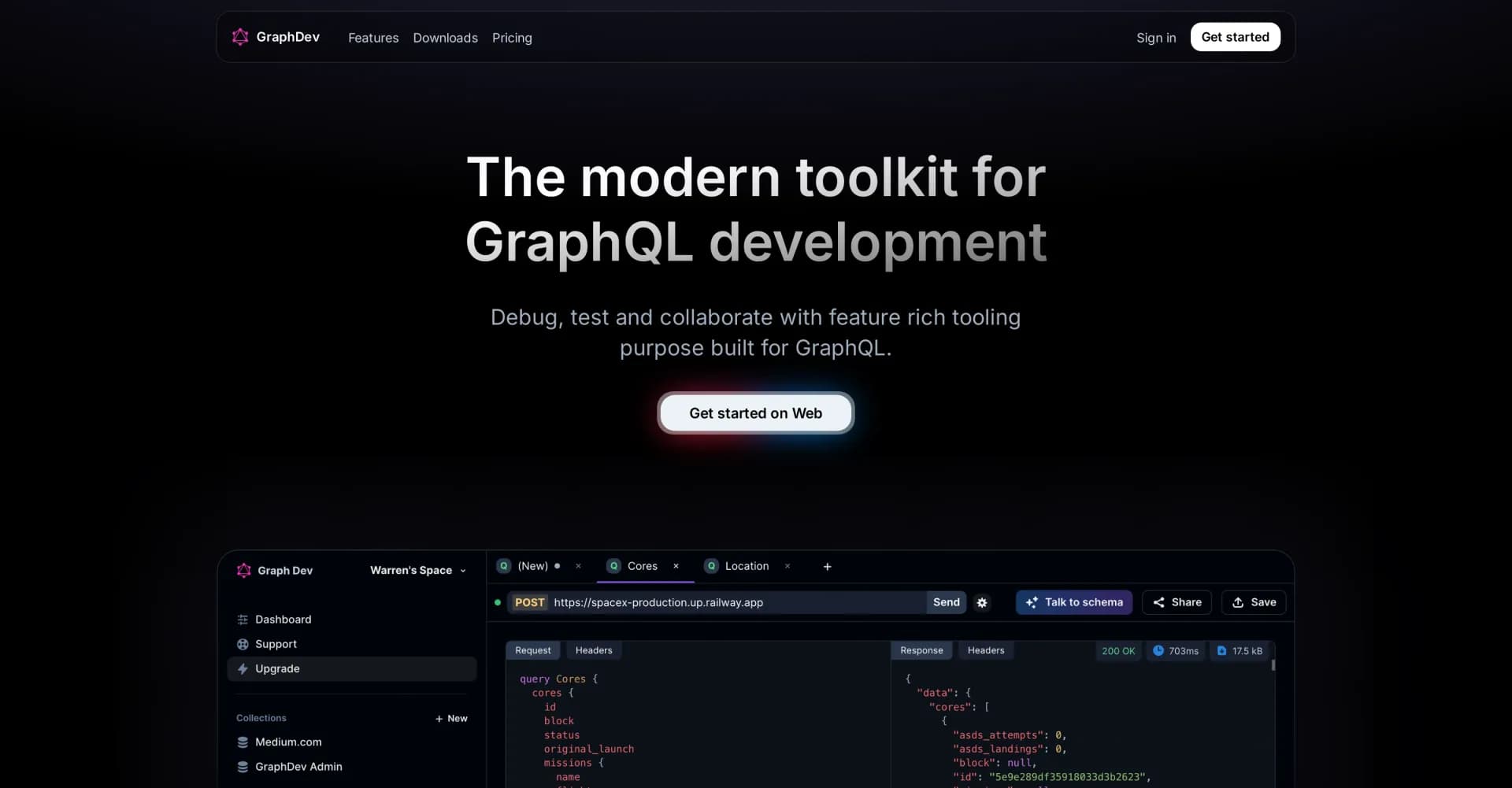 GraphDev homepage screenshot — The modern toolkit for GraphQL development