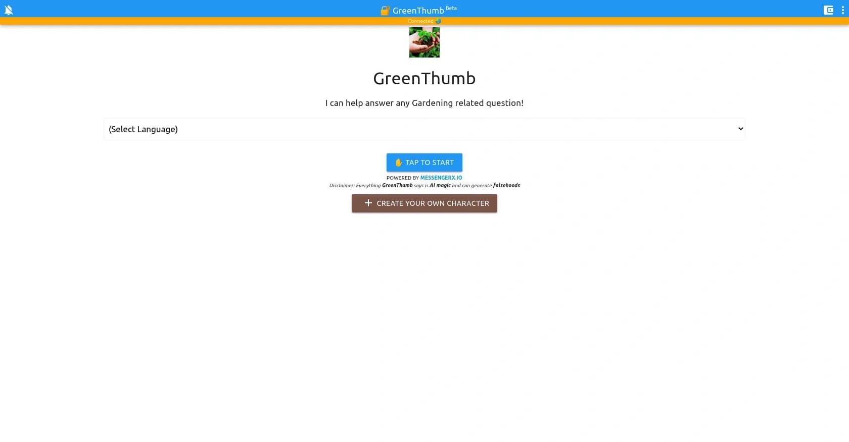 GreenThumb homepage screenshot — Your AI gardening assistant for any plant question.