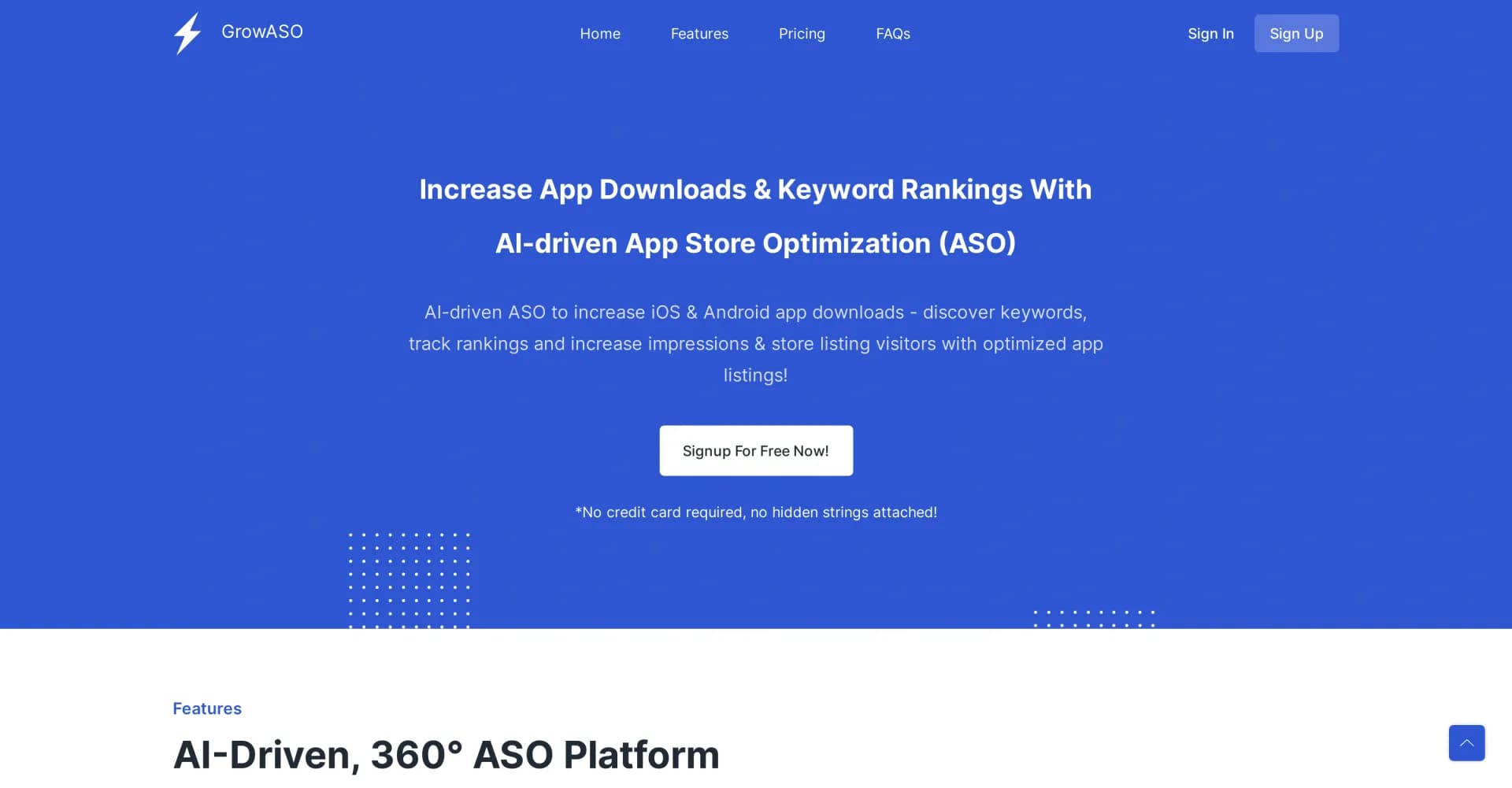 GrowASO - AI App Store Optimization (ASO) homepage screenshot — Increase App Downloads & Keyword Rankings with AI-driven ASO