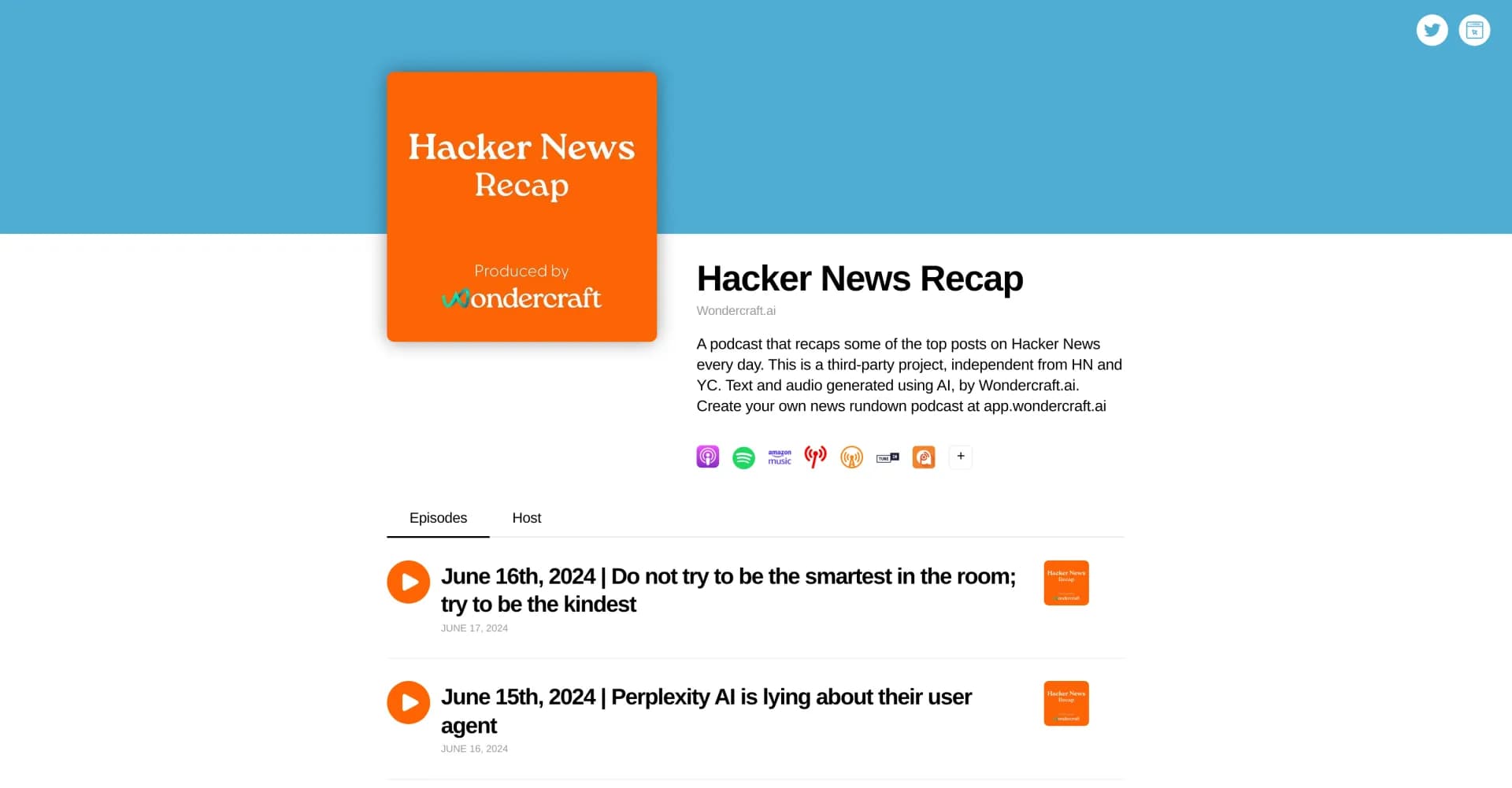 Hacker News Recap homepage screenshot — AI-powered daily recap of top Hacker News posts