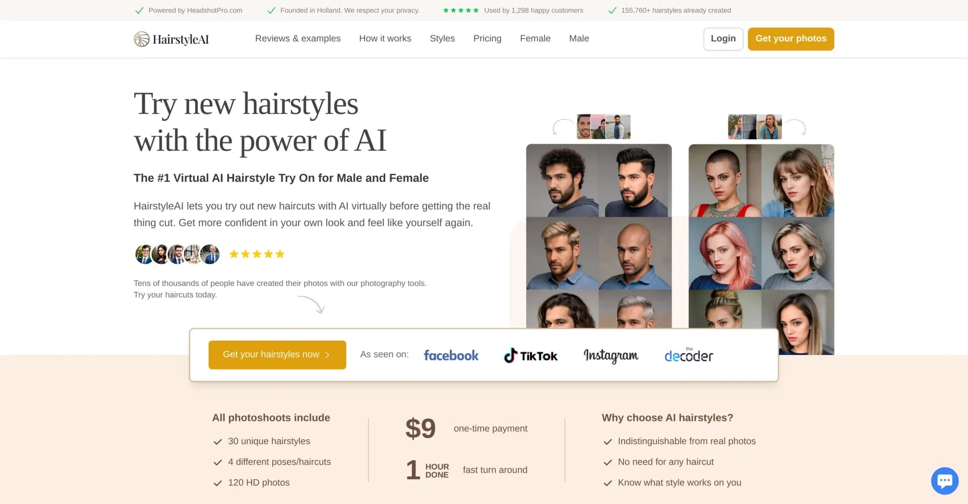 Hairstyle AI homepage screenshot — Try new hairstyles virtually with AI
