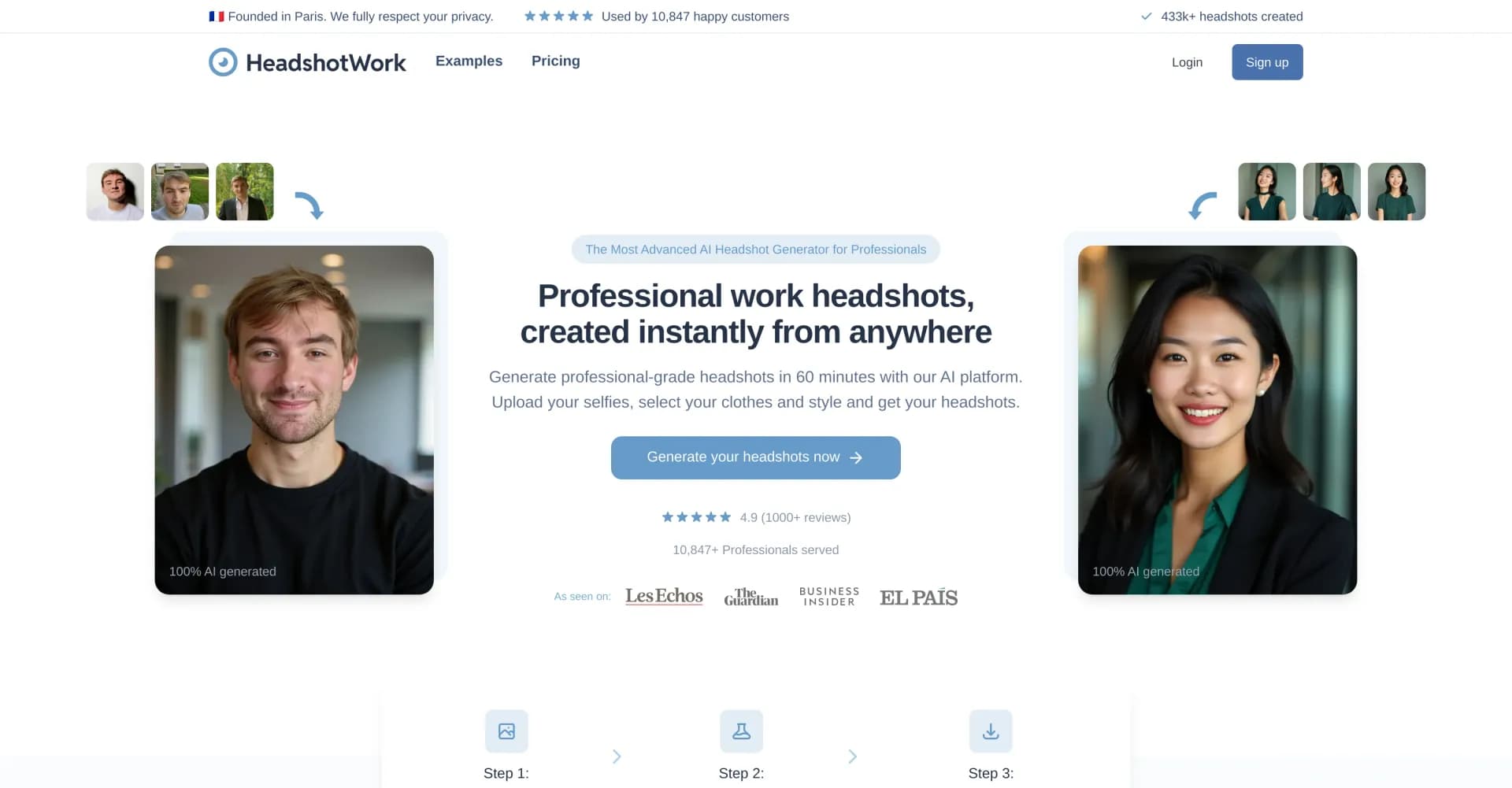 HeadshotWork homepage screenshot — Create studio-quality headshots with AI.