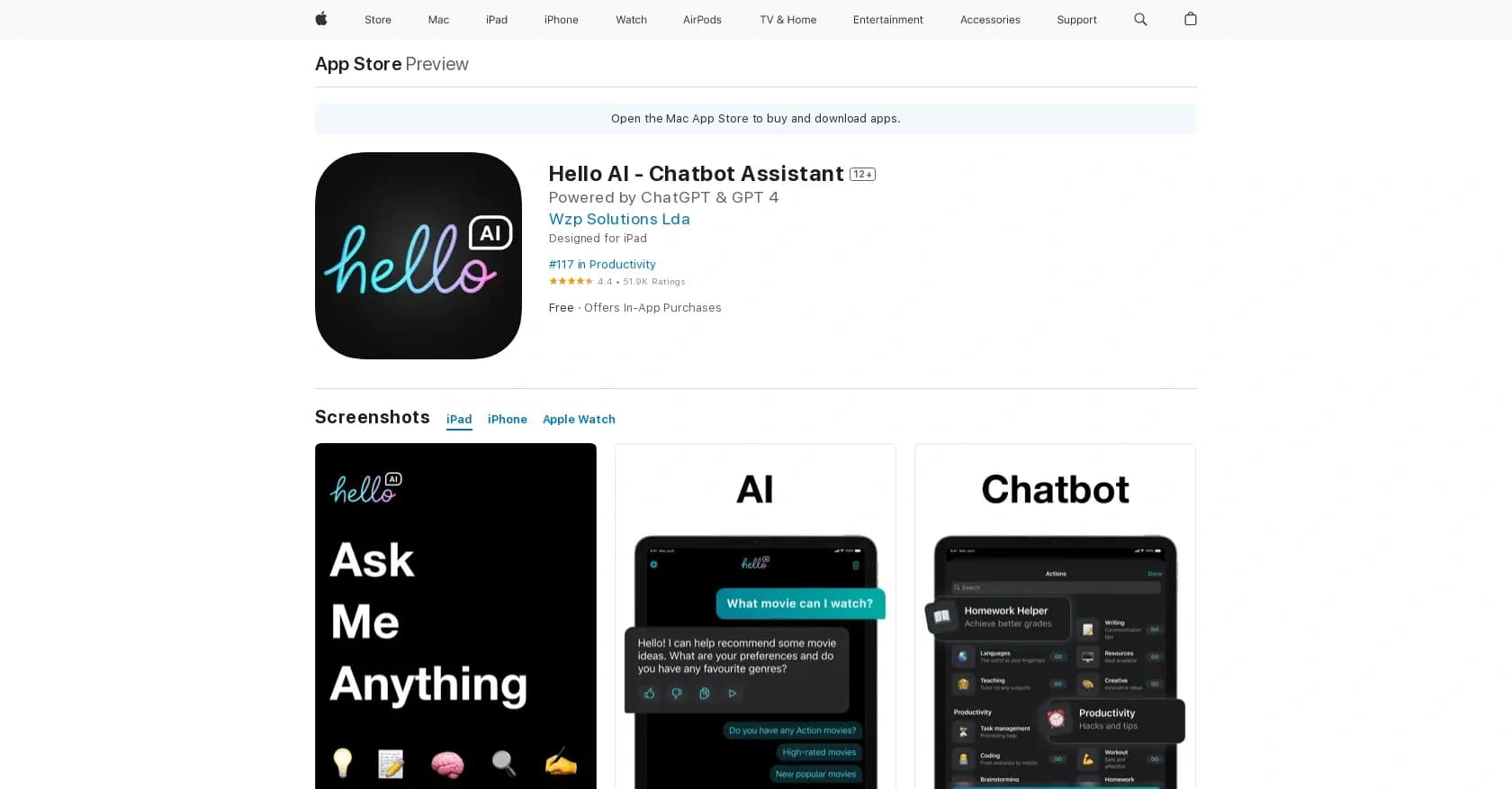 Hello AI homepage screenshot — Interactive chatbot conversations.