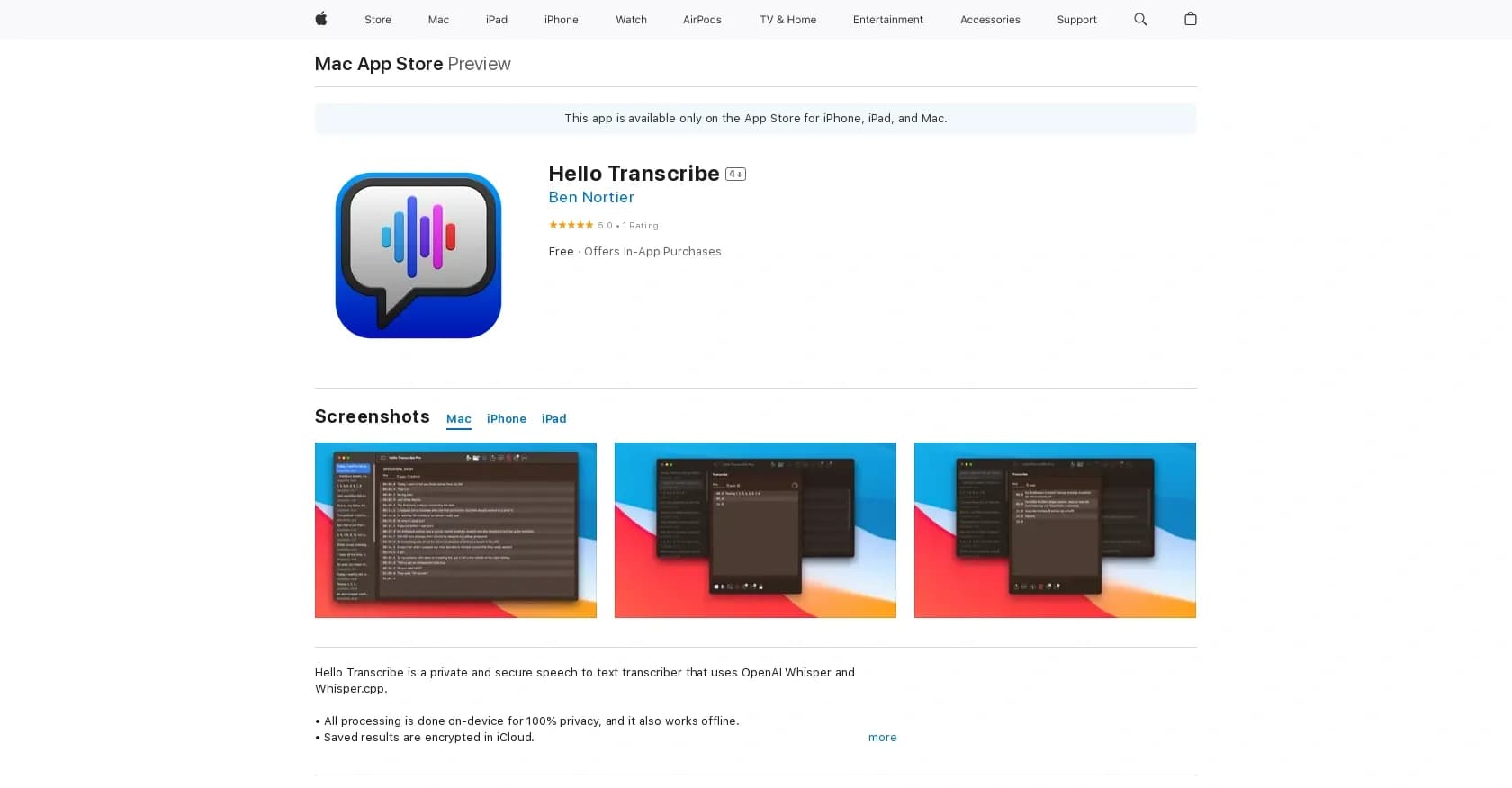 Hello Transcribe homepage screenshot — Audio files transcribed to text