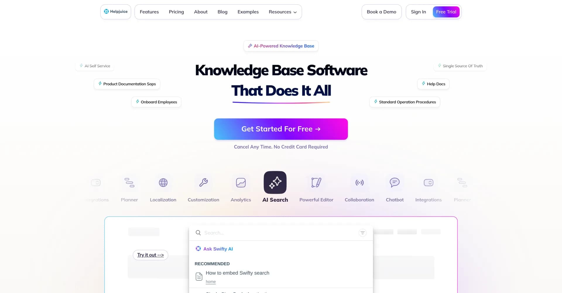 Helpjuice homepage screenshot — Streamline support and boost productivity with centralized k