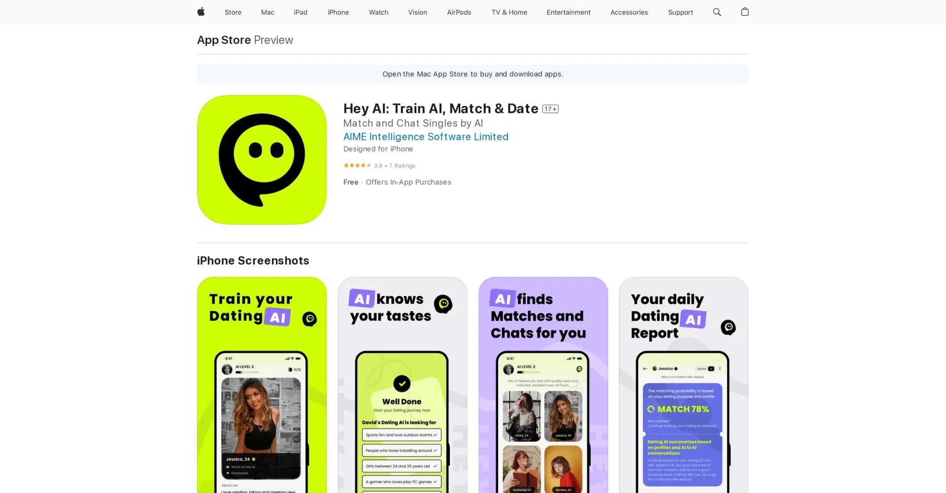 Hey AI homepage screenshot — Train AI for personalized dating matches.