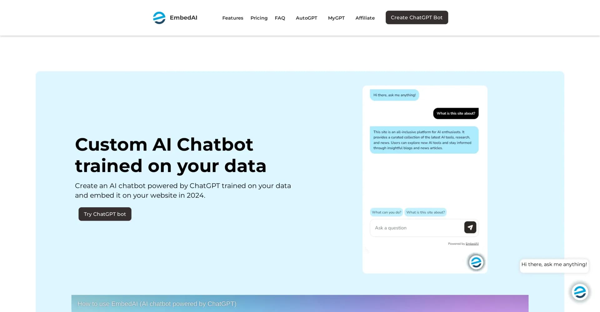 HeyBot homepage screenshot — Convert website to ChatGPT-powered chatbot