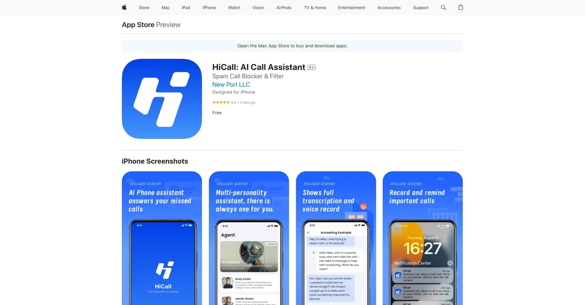 HiCall: AI Call Assistant homepage screenshot — Revolutionize your calls with AI-powered assistance.