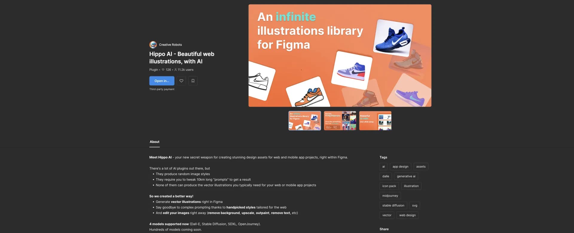 Hippo homepage screenshot — Create stunning design assets with AI in Figma