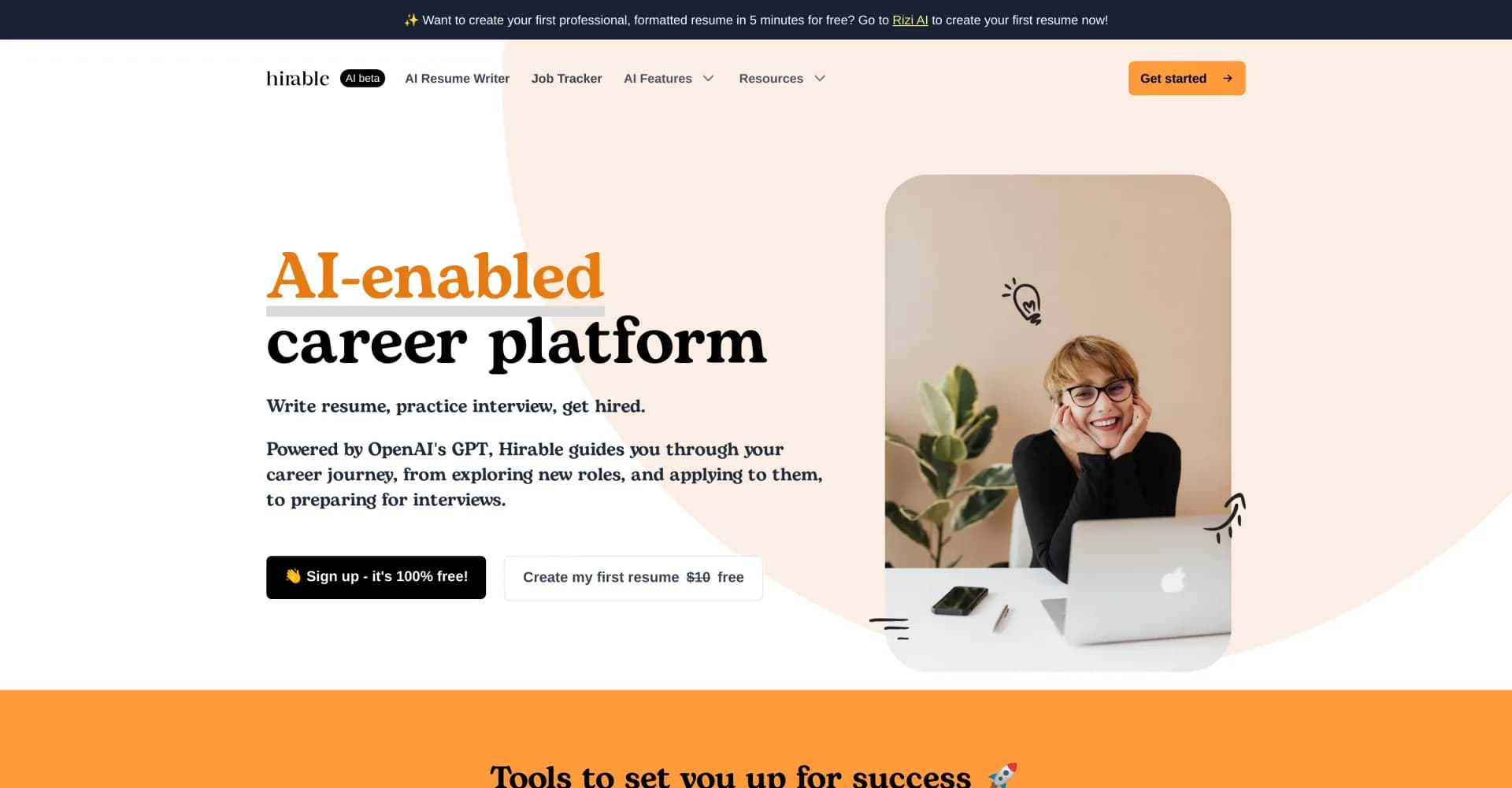Hirable homepage screenshot — AI-powered career guidance from resume to hire.