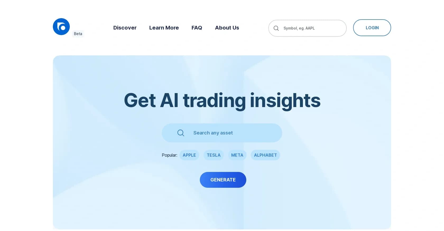 HoopsAI homepage screenshot — Real-time trading analysis for retail investors.