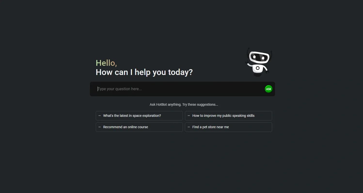HotBot homepage screenshot — Fast access to online information.